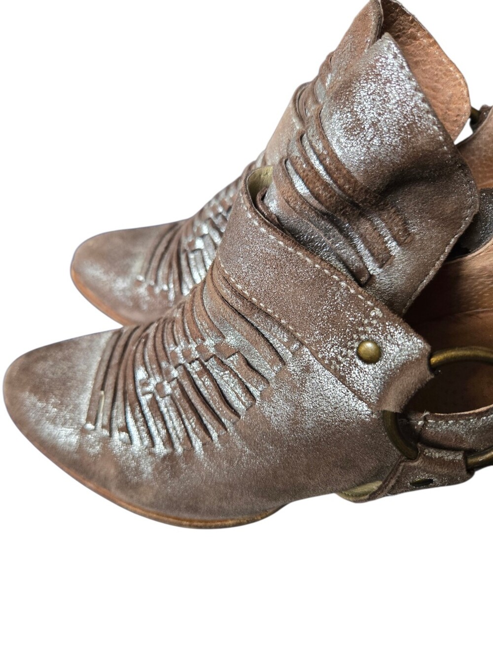 🤎 Seychelles "Impossible" Metallic Pewter Leather Fringe Booties | Size 8.5 | B - Picture 11 of 12